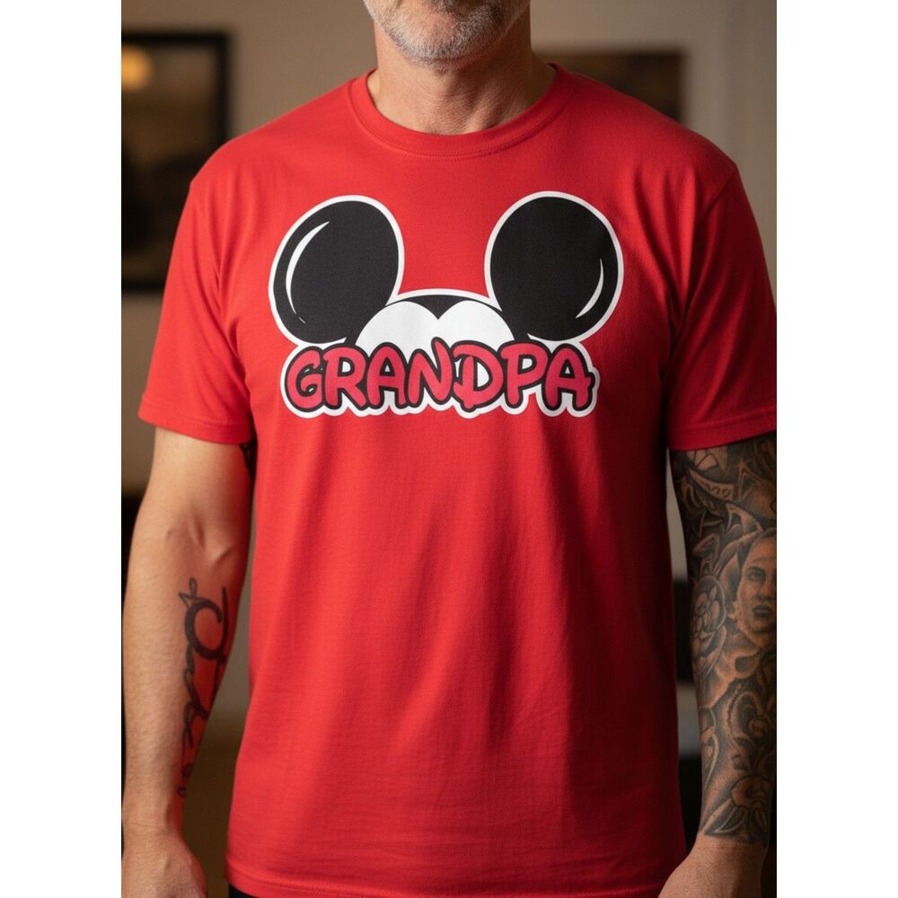 Grandpa Mouse Ears Graphic T-Shirt Red Men's Size XL Family Vacation Tee